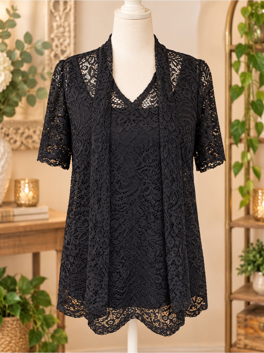 Cable & Gauge Black Lace 2-Piece Top Size Medium